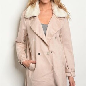 Super soft, double breasted, blush colored coat.